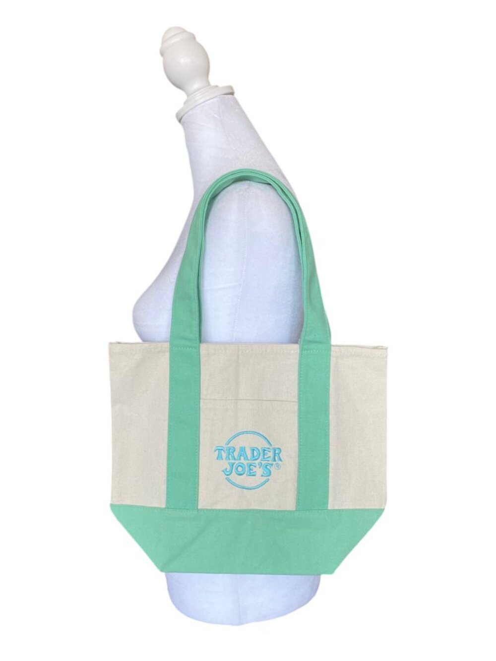 Trader Joe's Mini Pastel Canvas Tote Bag Mint Green Handles NWT